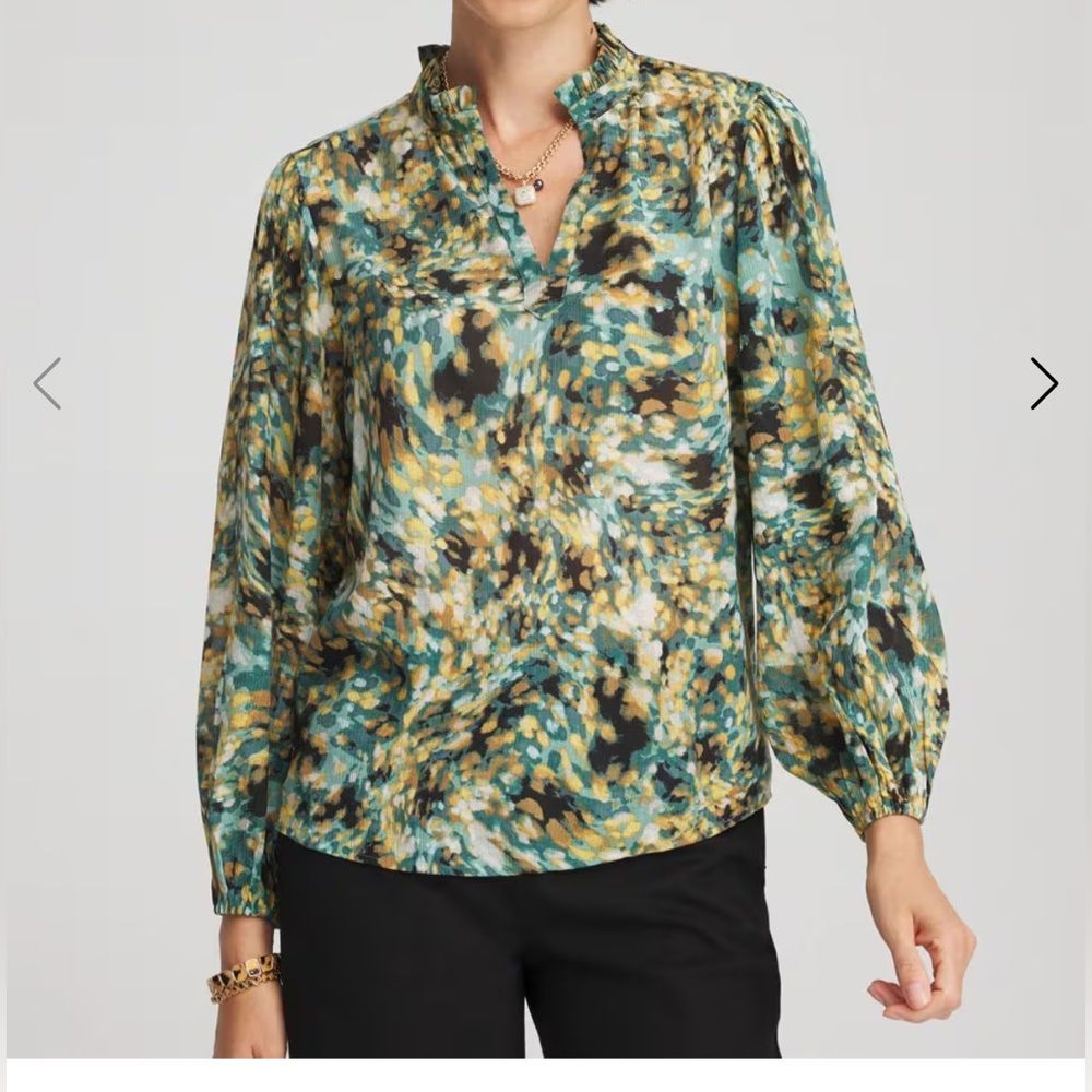 Chico’s Crinkle Relaxed Fit Blouse in Darkest Spruce| Size: 3